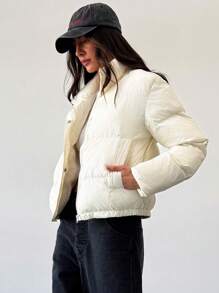 Aloruh Small Stand Collar Long Sleeve Pocket Women Winter Coat