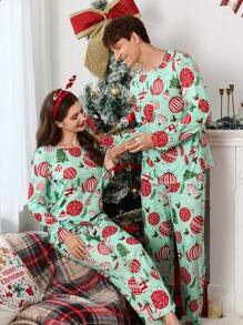 Christmas Cartoon Cute Christmas Tree Men Home Pajama Set - Multicolor - View 6
