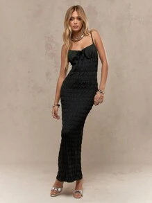 MISSGUIDED Vestido largo tipo body con efecto fruncido, abertura delantera con cinta ajustable y tirantes ajustables - Negro - Ver 1