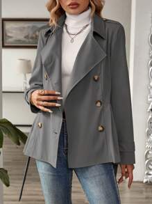 EMERY ROSE Women's Casual Wide Lapel Double Breasted Belted Trench Coat