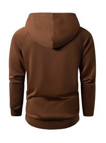Manfinity Homme 1pc Men's Solid Color Half-Zip Pocket Hooded Long Sleeve Sweatshirt - Coffee Brown - View 2