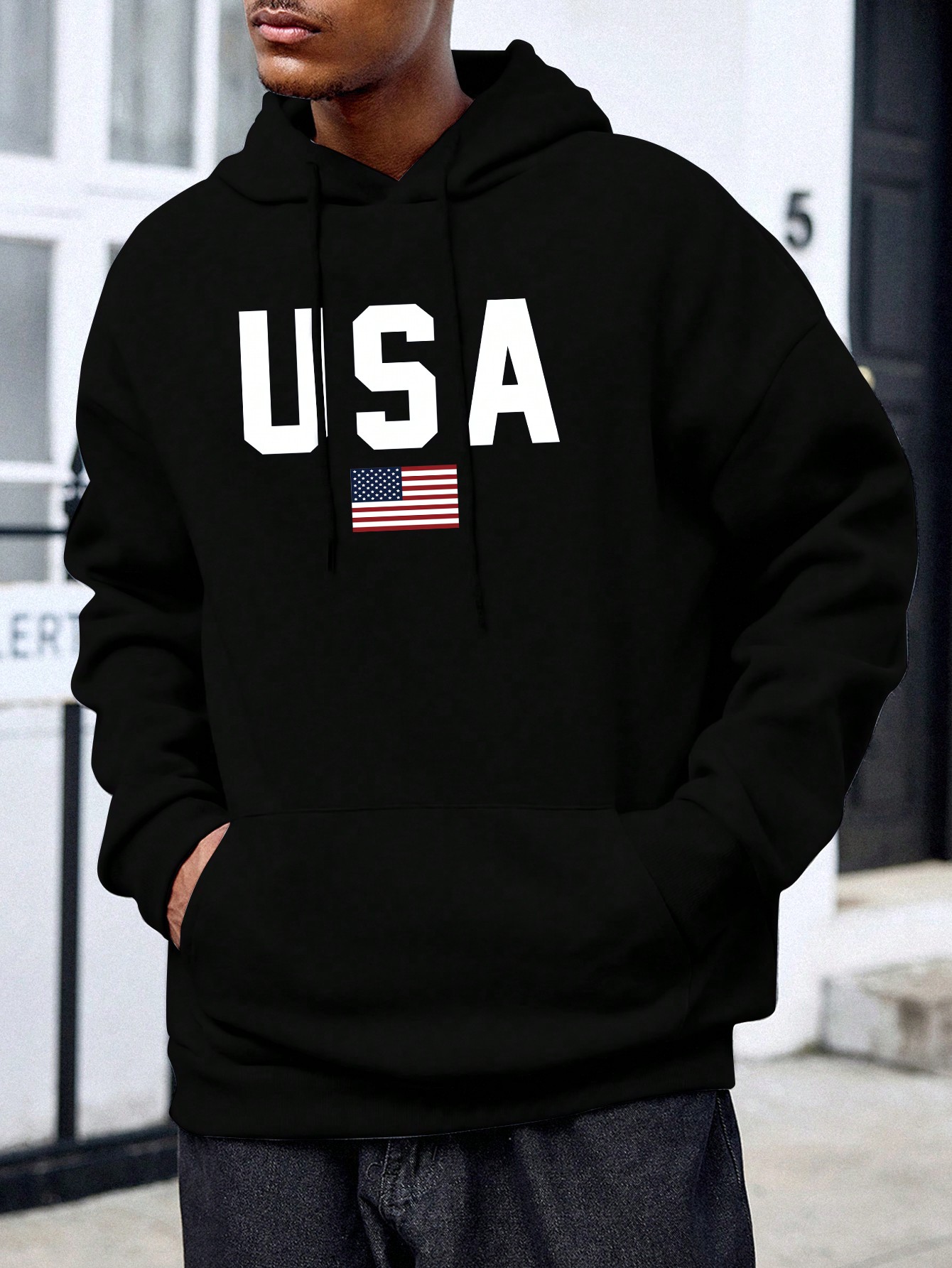 Manfinity Dauomo Men's Casual American Flag Print Drawstring Hoodie Sweatshirt, Autumn/Winter