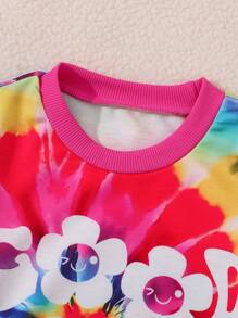 女孩休闲时尚扎染字母印花圆领长袖运动衫，适合春秋季节 - 彩色 - 查看 5