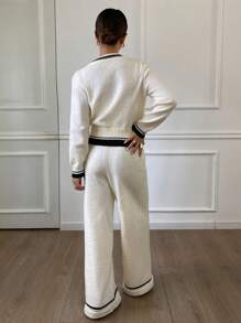 DAZY 2pcs Women Knit Sweater Cardigan Set With Long Pants - Black and White - View 8