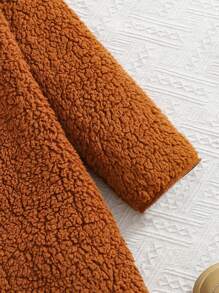 SHEIN Tween Girls' Loose Casual Plush Reversible Hooded Mid-Length Jacket - Brown - View 5