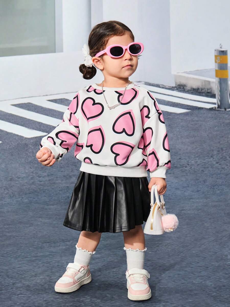 SHEIN Cute And Versatile Baby Girl Cartoon Printed Round Neck Long Sleeve Sweatshirt, Autumn/Winter Season