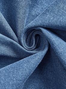 SHEIN MOD Plus Size Denim Skirt, Casual Cargo Style, Stretchy Blue Long - Medium Wash - View 5