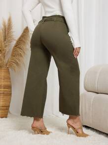 SHEIN Essnce Women's Casual Loose Straight-Leg Jeans With Waist Buckle Design - Army Green - View 2