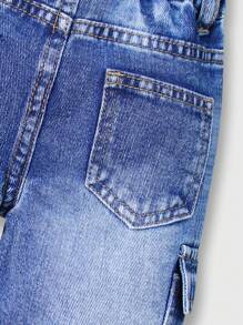 SHEIN 2 piezas de pantalones cargo con piernas rectas y múltiples bolsillos, de uso casual y combinables para bebés niños. Artículo esencial de todos los días, nuevas llegadas 2024 - Azul lavado medio - Ver 5