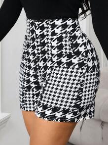 SHEIN Lady Quần short nữ họa tiết răng sói đen trắng thanh lịch đa năng - Đen và trắng - Xem 3