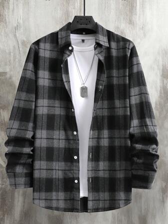 Manfinity Hypemode Chemise décontractée à carreaux à simple boutonnage et manches longues pour l'automne pour hommes