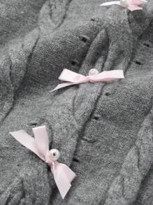 DAZY 女式短款蝴蝶结装饰套头针织毛衣，秋季服装 - 灰色 - 查看 6