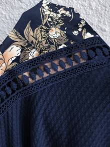 SHEIN LUNE Plus Size Casual Floral Print Raglan Sleeve Sweatshirt, Suitable For Autumn Graduation,Back To School,Teacher Pullover Fall Winter - Navy Blue - View 6