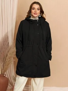 EMERY ROSE Abrigo casual de talla grande con botones delanteros de felpa, mangas largas y plisado para mujer, ideal para el otoño y el Día de Acción de Gracias