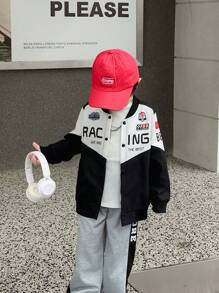 SHEIN Jachetă de modă cu imprimeu casual pentru băiat tânăr, potrivită pentru ținuta zilnică, școală, ieșiri și sezonul de toamnă/iarnă