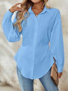 Calvaya Women's Elegant Solid Color Ruched Waist Long Sleeve Blouse, Holiday Wear Women Shirt