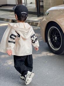 SHEIN 1 件男童休闲运动街头装可爱度假字母印花超大落肩长袖夹克，适合日常穿着、上学、郊游、运动、秋冬