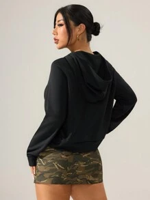 Casual Solid Color Raglan Sleeve Drawstring Crop Hoodie Sweatshirt