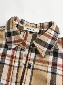 SHEIN Girlism Teen Girls 3pcs Plaid Long Sleeve Shirt, Crop Top & Flare Leg Pants Set, Casual Outfit For Fall