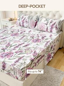 4pcs 100% Polyester Printed Bedding Set (2 Pillowcases + 1 Bed Sheet + 1 Fitted Sheet), Modern Polyester Bedding Set Suitable For All Seasons - Multicolor - View 9