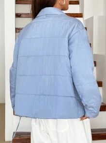 SHEIN EZwear 1pc Women Denim Effect Winter Shawl Collar Long Sleeve Jacket