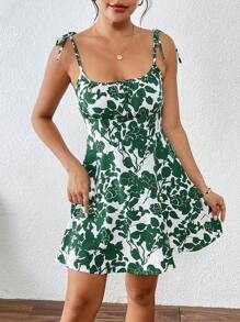 Breezaya 花卉印花打结无袖吊带夏季连衣裙迷你短款女装
