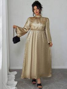 Celure Plus Size Elegant Metallic Flared Sleeve Dress, Autumn For New Year Holiday Party Clothes Maxi Women Outfit