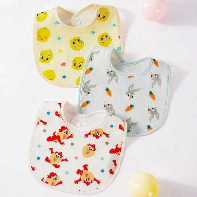LOONEY TUNES X SHEIN 3 chiếc/gói Yếm trẻ em in hình hoạt hình 100% Cotton
