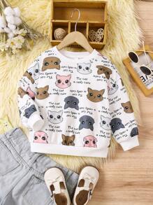 SHEIN Áo nỉ chui đầu thoải mái, rộng rãi, cổ tròn, tay dài in hình mèo hoạt hình dễ thương cho bé gái, ấm áp và thoải mái, phải có, đa năng, mùa thu và mùa đông, phải có, tuyệt vời để mặc thường ngày và đi học hàng ngày. Đa năng. - trắng - Xem 6