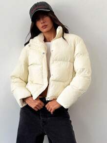 Aloruh Small Stand Collar Long Sleeve Pocket Women Winter Coat