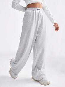 SHEIN Pantalones de chándal anchos y sueltos de punto gris básicos, cómodos, para niñas preadolescentes en primavera/verano