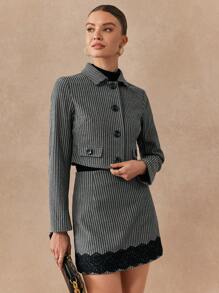 Chiquease 女士几何印花前扣长袖夹克，优雅的设计和高品质的感觉 - 灰色 - 查看 6