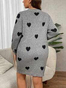 SHEIN LUNE Plus Size Star Pattern Long Sleeve Crew Neck Sweater Dress - Multicolor - View 2