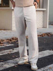 Manfinity VCAY Pantalones casuales de pierna recta con cintura elástica tejida para hombre, adecuados para otoño