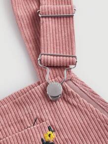 SHEIN MOD 大码秋冬灯芯绒花卉刺绣背心裙，带可调节肩带，可作为套头裙穿着