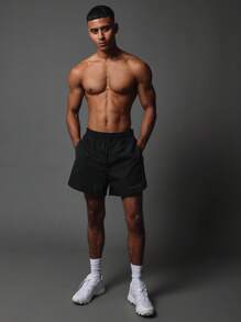 SUMWON Premium Nylon Training Shorts Performance Athletic Zip Pocket Drawstring Activewear Running Jogging Walking Exercise Lightweight Summer Shorts - Black - View 3