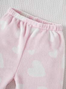 2pcs Young Girls Cute Rabbit & Heart Print Flannel Pajama Set - Baby Pink - View 6