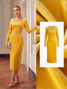 ZEYLAH Vestito midi con scollo quadrato in velluto liscio e arricciatato