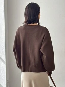 FRIFUL Women's Casual Solid Color Turnover Pocket Cardigan For Autumn/Winter - Brown - View 5