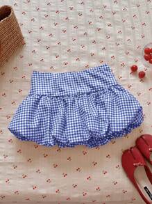 SHEIN EZwear Ladies' Plaid Print High Waist Ruffle Mini Skirt