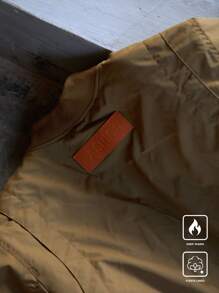 Manfinity Hypemode Men's Long Sleeve Front Button Badge & Large Pocket Padded Casual Jacket, Winter - Khaki - View 7