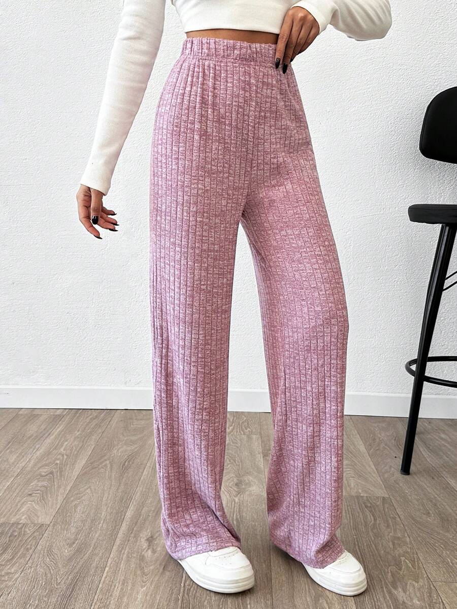 EURMUSE Pantalones rectos de unicolor casual para mujer - Rosa - Ver 1