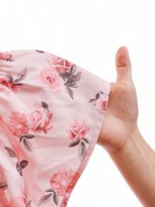 Soleia Plus Size Ladies Winter Christmas Women's Dresses, New Year's Eve Women's Dresses, Pink Cute Floral Square Neck Long Sleeve Shirt