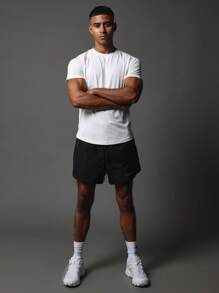 SUMWON Premium Nylon Training Shorts Performance Athletic Zip Pocket Drawstring Activewear Running Jogging Walking Exercise Lightweight Summer Shorts - Black - View 6