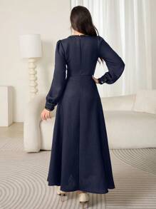 Modelyn Vestido largo con mangas de farol y ribete de cinta elegante para mujer, vestido largo para eventos de otoño e invierno