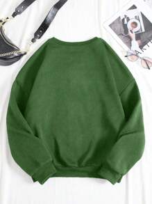 Calvaya Plus Size Women Cartoon Print Fleece Sweatshirt For Christmas, Casual Autumn/Winter