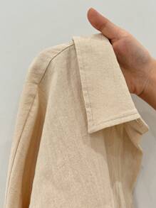 INAWLY 2 件大码纯色长袖衬衫和裤子套装，秋季休闲装 - 杏色 - 查看 5