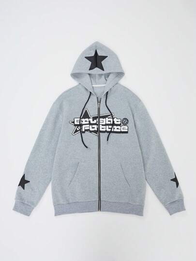 Street Life sweat-shirt à capuche zippé avec cordon de serrage, imprimé lettre, style décontracté sport pour hommes, automne