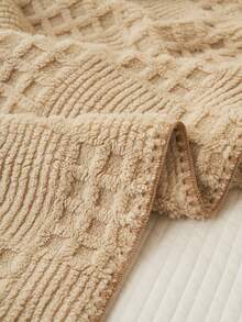 1pc Thick Cut-Out Jacquard Luxury Double-Sided Waffle Plush Fleece Blanket, Soft & Warm Reversible Blanket, Suitable For Living Room, Bedroom, Dorm, Furniture Decor - Camel - View 4