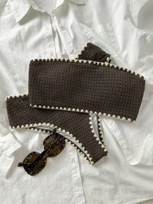 Swim Mod New Textured Fabric Women Summer Holiday Bandeau Teeth Edge Crafted Bikini Set